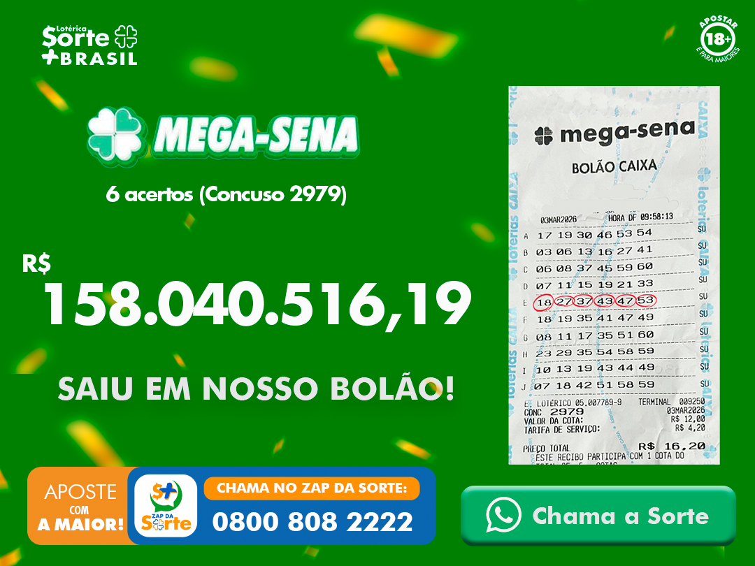 Lotérica Sorte Mais Brasil comemora prêmio de 158 milhões de reais na Mega-Sena.